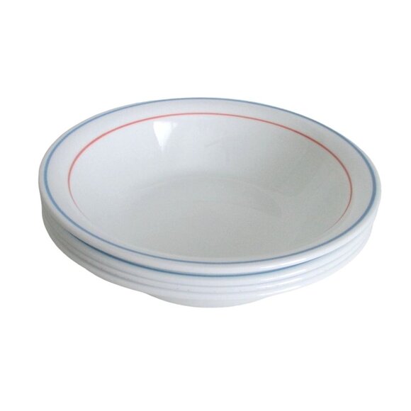 4 Corelle Country Cornflower Bowls Dinnerware - White With Blue Orange Bands - Picture 1 of 5